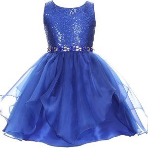 Big Girls Junior Girls Sparkling Sequin Organza Short Flower Girls Dress Royal